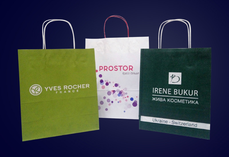 Paper bags with handles for cosmetics and gifts